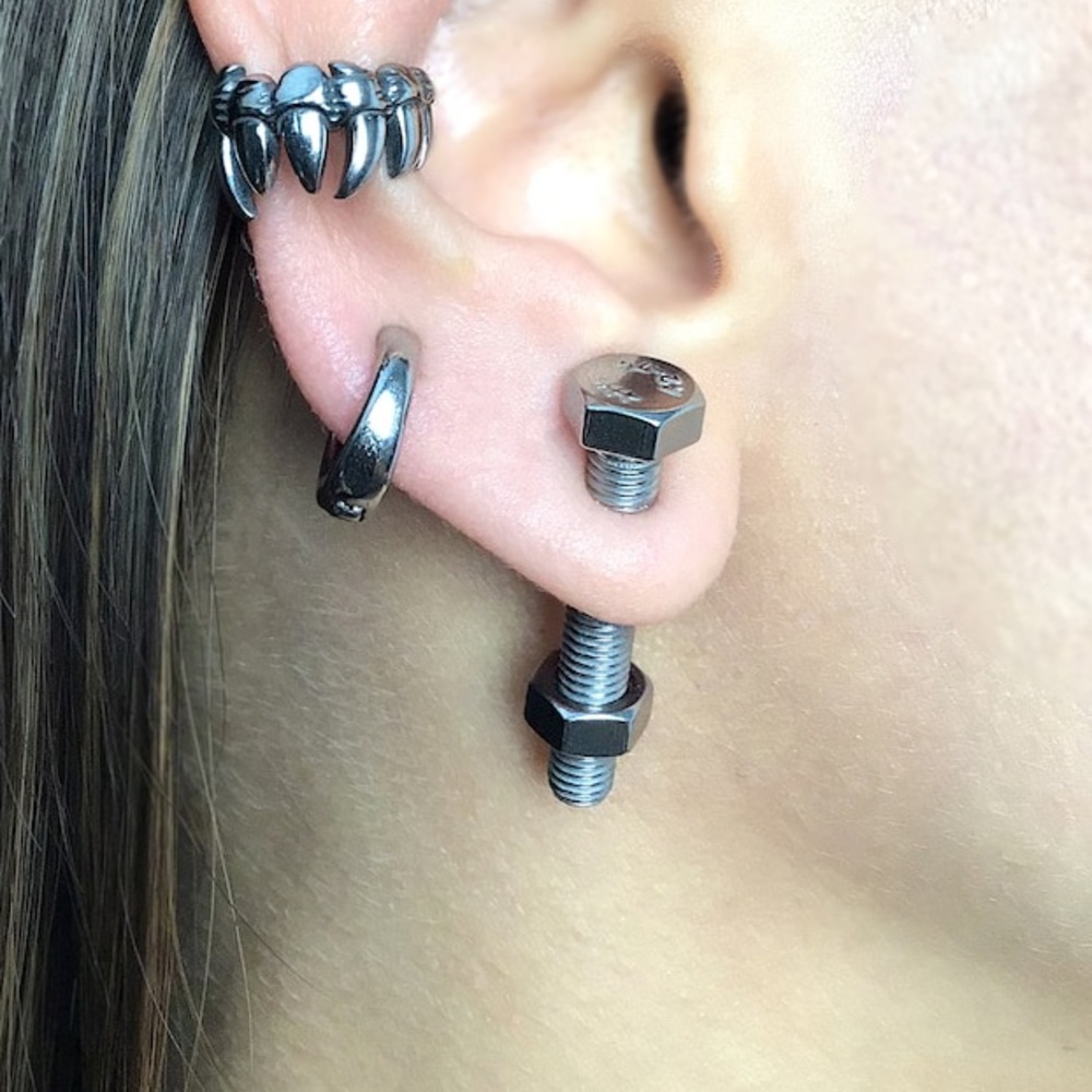 New Unisex Stainless Steel Bolt Earring Jackets / Bolt & Washer Earrings Punk